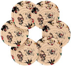 YETTASBIN Old School Tattoo 6 Pcs Drink Coasters with Holder, Cotton Woven Absorbent Heat-Resistant Round Coaster Non-Slip Table Mat for Kitchen Bar Home Decor Housewarming Gift, 3.9 in - Image 2