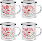 Christmas Enamel Mug Set of 4, 12 oz North Pole Hot Chocolate Mug Christmas Coffee Mugs Funny Novelty Holiday Mugs Stocking Stuffer Gift for Kids Women Friends Coworkers Family by NatNarr