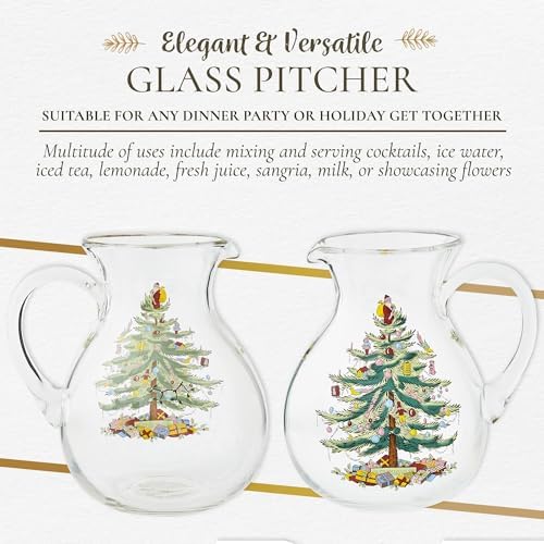 Spode Christmas Tree Glass Pitcher with Handle, 96 Oz - Beverage Server - Image 6