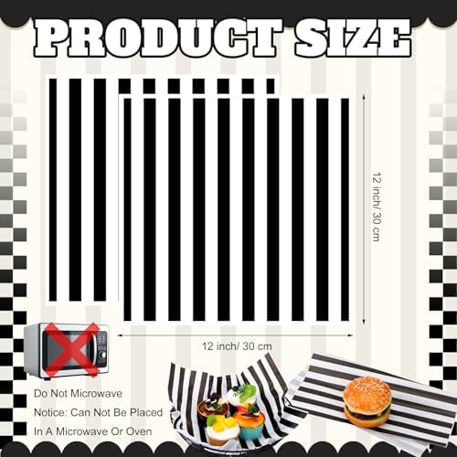 Marspark 100 Sheet Black and White Striped Wax Paper for Food 12 x 12 Inch - Image 3