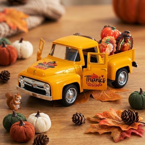 Fall Thanksgiving Turkey Metal Truck with Pumpkin Tiered Tray Decor - Image 6