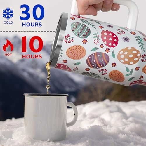 Easter Tumbler with Handle and Straw Lid 40 oz,Cute Easter Spring Gift for Women Men Eggs Floral Vacuum Insulated Leak Proof Stainless Steel Coffee Cup Mug - Image 5