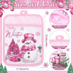 Jingmore 12 Pcs Pink Christmas Pot Holders with Pocket Hello Winter Snowflake Pot Holders Gift Bulk Snowman Gnome Heat Resistant Hot Pads Oven Mitts Cute Oven Gloves for Xmas Kitchen Baking Cooking - Image 4