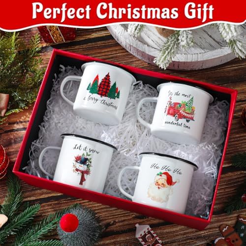 Christmas Enamel Mug Set of 4, 12 oz Christmas Coffee Mugs Hot Chocolate Mug Set Santa Claus Holiday Mugs Set Stocking Stuffer Gift for Kids Women Friends Coworkers Family(Classic Style) - Image 6