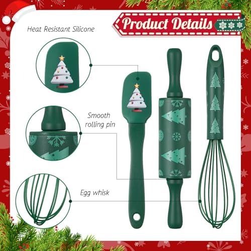 Christmas Spatula Whisk Rolling Pin, 6 Pcs, Green,Red - Image 3