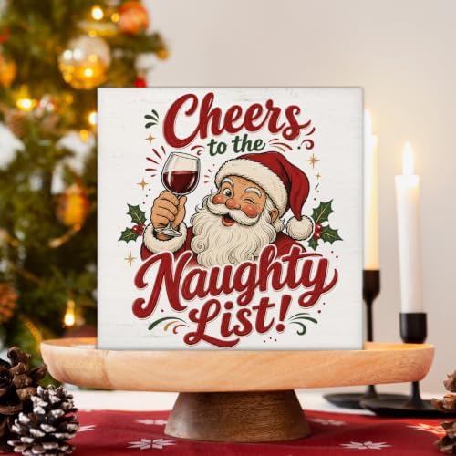 Funny Christmas Decorations Indoor, Santa Claus Wooden Sign Wine Decor - Image 3