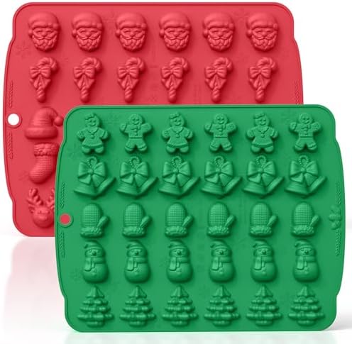 HKNMTT Christmas Silicone molds for Xmas Candy Chocolate Wax Decor, 60 Cavity 11 Shapes Gummy Mould, Including Tree Santa Cane Hat Socks Elk Gingerbread Man Bell Glove Snowman Food Grade DIY Set by HKNMTT