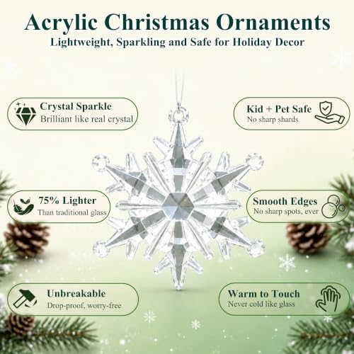 Acrylic Christmas Ornaments, 32 Pack Snowflake & Icicle Tree Decorations - Image 4