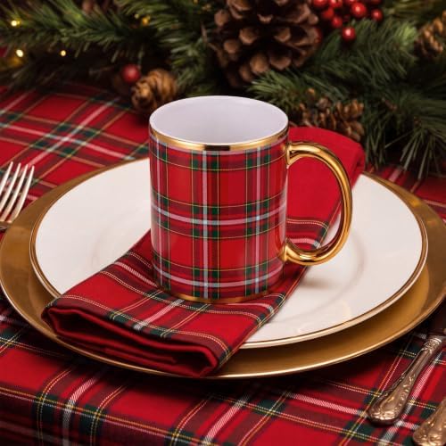 Havawish 4 Pcs Christmas Red Tartan Plaid Mugs 12 oz Holiday Coffee Mug - Image 5