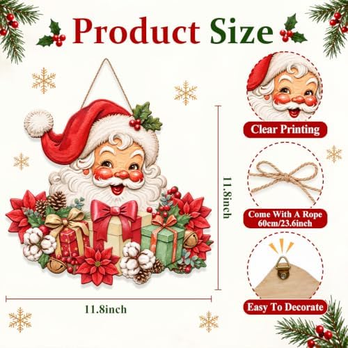 Christmas Decorations Vintage Santa Hanging Wood Sign for Front Door Decor - Image 3