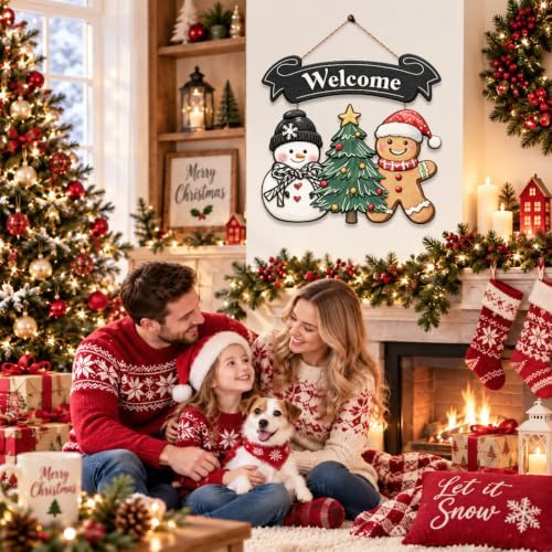 Christmas Decorations Snowman Gingerbread Christmas Tree Welcome Wood Sign - Image 5