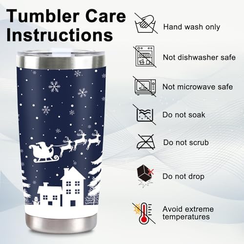2025 Christmas Gifts for Women and Men, 20 oz Dark Blue Stainless Steel Christmas Coffee Tumblers with Lid and Straw, Snowflake Insulated Coffee Travel Mug for Women Men Teachers Coworkers - Image 6