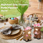 2 Pcs Highland Cow Figurines Decor, Pink Daisy Flower Style - Image 2