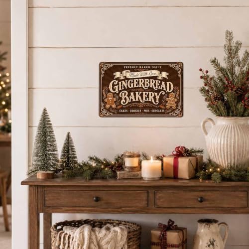 Gingerbread Bakery Sign, Christmas Kitchen Decor, Vintage Wall Art - Image 5