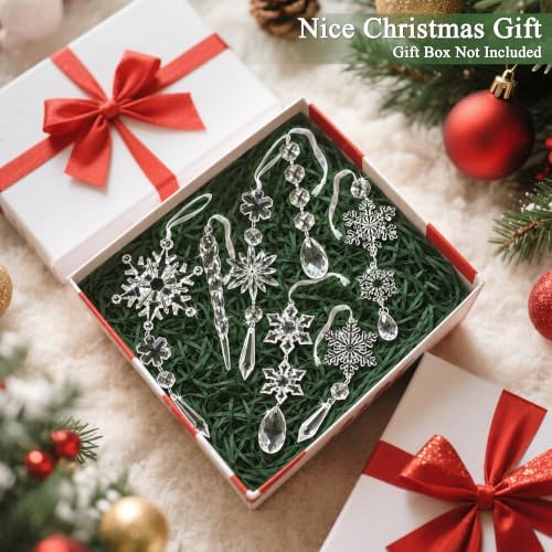 Crystal Christmas Tree Ornaments, Clear Acrylic Snowflake & Icicle, 18pcs - Image 5