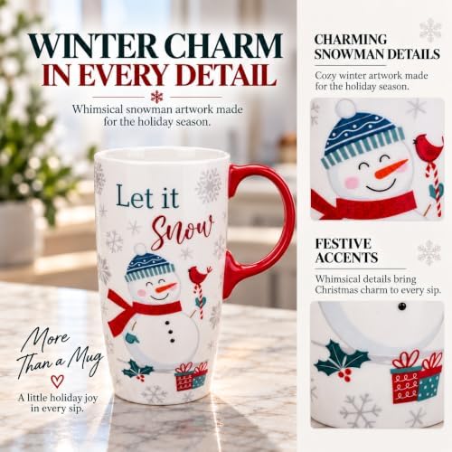 Topadorn Christmas Ceramic Travel Mug, 17oz , Snowman, Let It Snow - Image 5