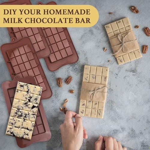 HKNMTT Chocolate Bar Molds Silicone Classic 4 Pack, Snap Candy Bars Making Mould Set, BPA Free Soy Candle Wax Melt Durable Mold Easy Release Non-Stick for Protein and Energy DIY Handmade Gifts - Image 6
