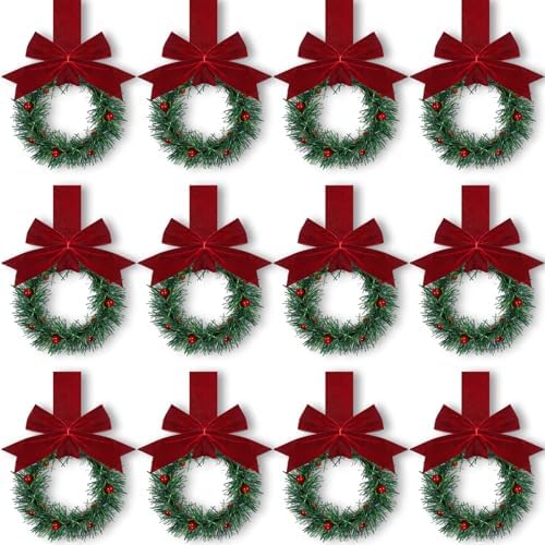 Retrowavy 12 Pcs Small Christmas Kitchen Cabinet Wreaths with Ribbon by Retrowavy