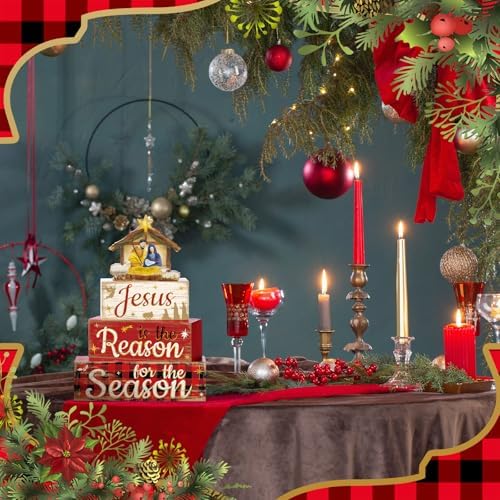 Moucuny 4 Pcs Christmas Nativity Table Decorations Xmas Jesus Block Signs - Image 6