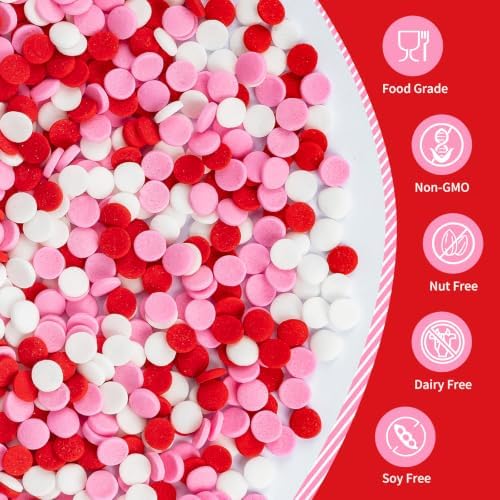 Edible Confetti Sprinkles,Pink Red White Round Sprinkle for Cake Decorating - Image 3