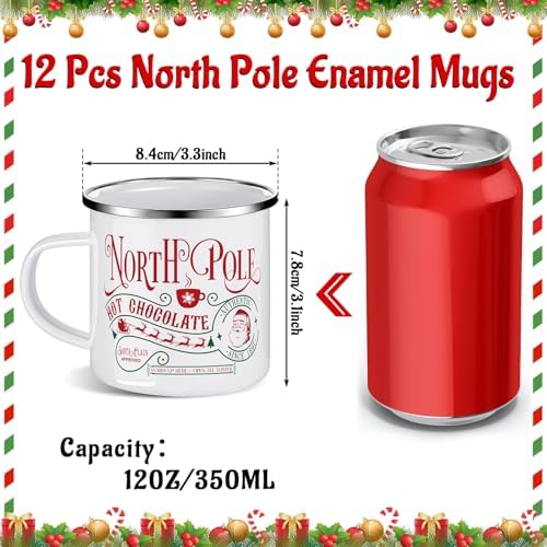 Christmas Enamel Mug Set of 12, 12 oz North Pole Hot Chocolate Mug Christmas Coffee Mugs Funny Novelty Holiday Mugs Stocking Stuffer Gift for Kids Women Friends Coworkers Family - Image 2