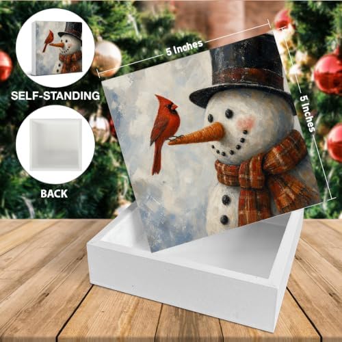 Christmas Snowman Decor, Red Cardinal Christmas Wood Sign Holiday Decor - Image 2