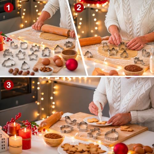 12 Pcs Christmas Cookie Cutters Set, Stainless Steel Holiday Cookie Molds - Image 6