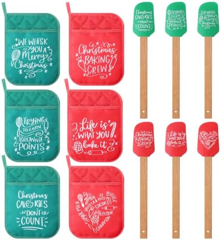 12 Pcs Christmas Silicone Spatula Pot Holder Set Xmas Baking Gift, Classic by Zhehao