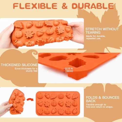 HKNMTT 2Pcs Mini Pumpkin Silicone Molds 36-Cavity 9 Shapes Fall Candy Molds - Image 6