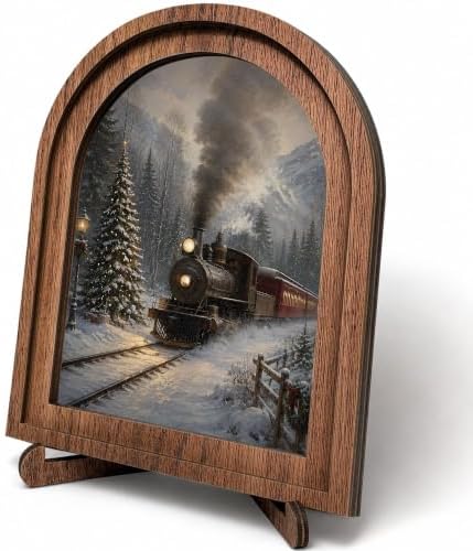 Christmas Train Arched Table Sign, Vintage Winter Farmhouse Decor by HPCHENG