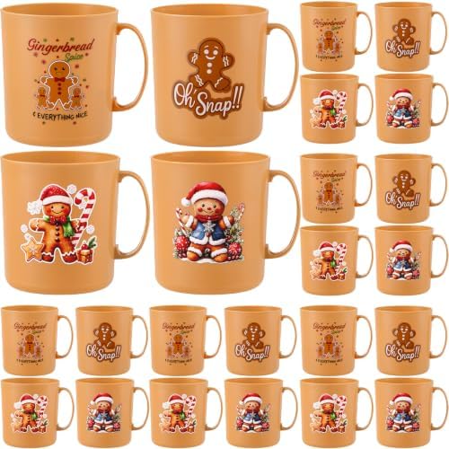 Potchen 24 Pcs Christmas Plastic Mugs Bulk 12 oz, Gingerbread Man by Potchen