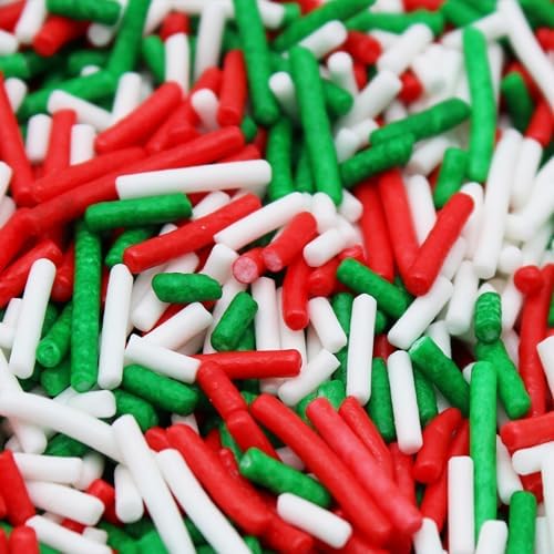 CHRISTMAS Sprinkles Green, Red & White BULK Jimmies 1 Pound Bag - Holiday Edible Cake Cupcakes Dessert & Ice Cream Topping by Naturejam