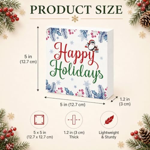 Happy Holidays Wood Box Sign, Colorful Christmas Decor for Tabletop Shelf - Image 3