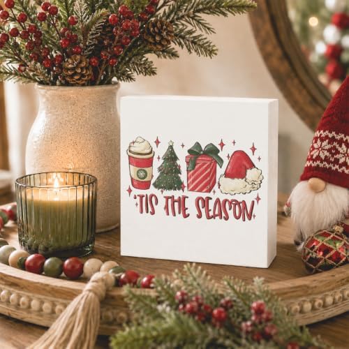 Christmas Decorations for Bedroom, Christmas Room Decor, Christmas Table Centerpieces, Christmas Tiered Tray Decorations Set, Wooden Box Sign Winter Latte Santa Presents Tree Coffee Farmhouse Decor - Image 3
