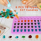 Gummy Bear Molds Silicone 32PCS, Non-stick Chocolate Candy Mold 18 Shapes for 327 Candies, With 4 Droppers, Clean Brush, Storage Box, 20 Wrappers, Including Dinosaur Mini Donut Fruit Animals Shaped - Image 2
