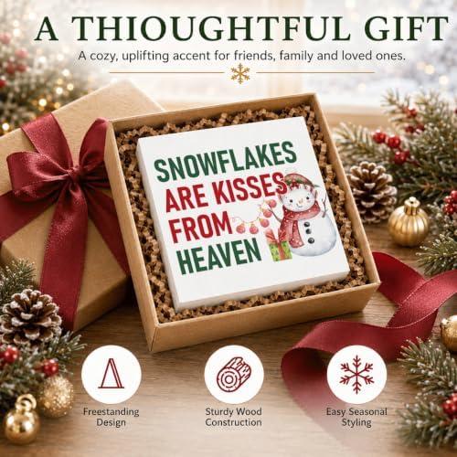 Snowflakes Are Kisses From Heaven Wood Box Sign, Winter Snowman Decor - Image 6