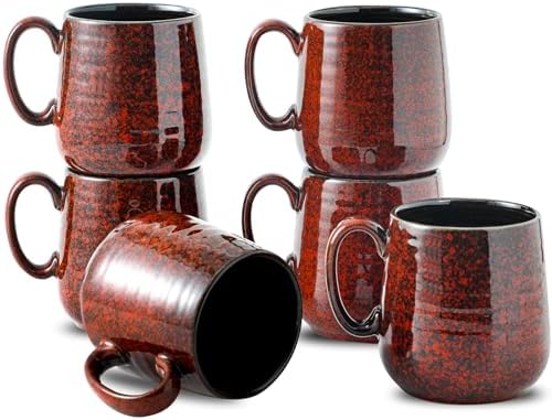 HASENSE Coffee Mugs 8 oz, Ceramic Small Espresso Cups Set of 6, Red by Hasense