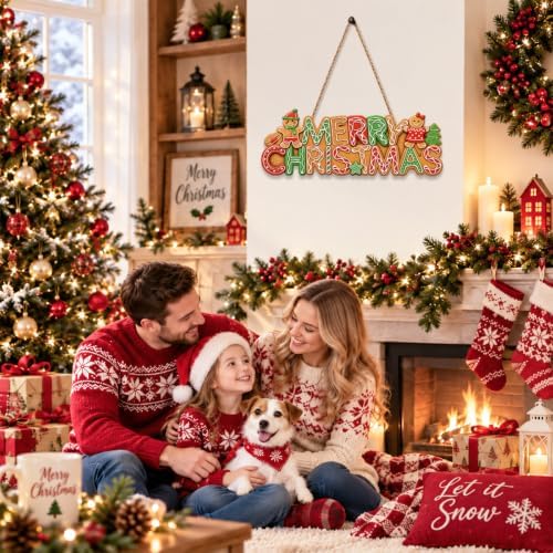 Merry Christmas sign Gingerbread Christmas Decorations Hanging Wooden Sign - Image 5