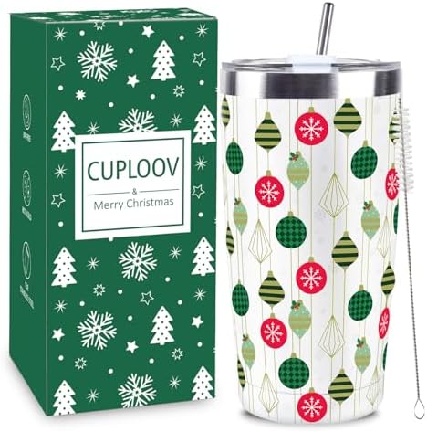 Christmas Gifts for Women 2025, 20 oz White Stainless Steel Christmas Coffee Tumblers with Lid and Straw, Insulated Coffee Travel Mug, Best Xmas Themed Gifts for Women Men Girls Teachers Coworkers by CUPLOOV