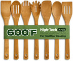 Prime Bamboo Wooden Spoons for Cooking Set of 7 Pcs – Wooden Cooking Utensils with Long Handle, Includes Flat Wood Spoon, Bamboo Spatula, and Slotted Spoon for Kitchen Utensils Set by WOODLANDSUSA