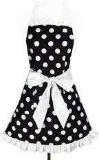 Hyzrz Cute Apron Retro Black Polka Dot Retro Ruffle Side Vintage Cooking Aprons by Hyzrz