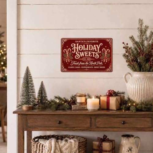 Holiday Sweets Sign, Christmas Candy Cane Decor, Vintage Wall Art - Image 6