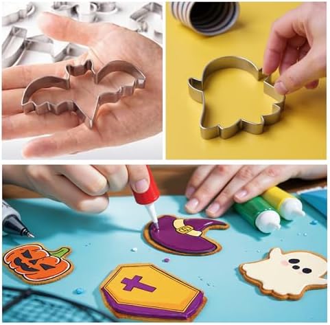 9 PCS Halloween Cookie Cutters Kit Halloween Party Favors - Shaped in Bat Ghost Cat Pumpkin Coffin | Stainless Steel Halloween Party Decorations Food Baking Supplies for Kitchen - Image 5