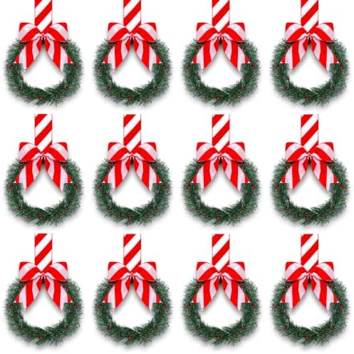 Retrowavy 12 Pcs Mini Christmas Kitchen Cabinet Wreaths with Candy Cane Bow by Retrowavy
