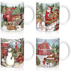 Whaline 4Pcs Vintage Christmas Mug Set 12oz Santa Snowman Coffee Mug Ceramic Xmas Winter Party Cups for Home School Office Housewarming Gift by Whaline