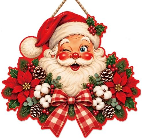 Christmas Decorations - Winking Santa Claus Wooden Sign for Front Door by OHOME