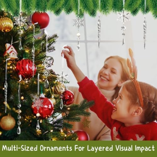 Acrylic Christmas Ornaments, 32 Pack Snowflake & Icicle Tree Decorations - Image 6