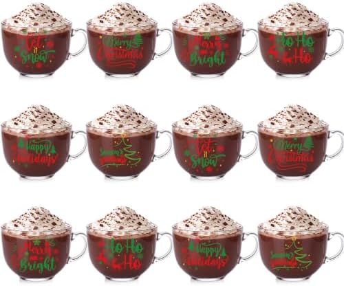 Patelai Glass Christmas Coffee Mugs 14 oz Snowflake Tree, 12 Pcs, Cute by Patelai