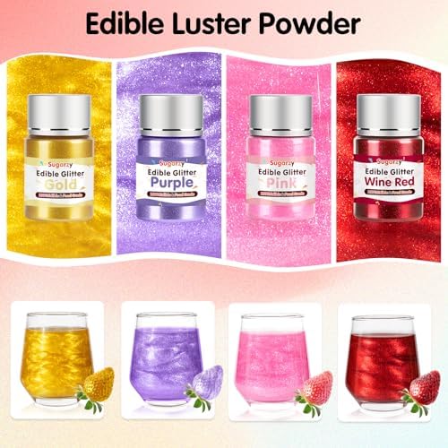 4 Colors Edible Glitter Set,Gold Red Purple Pink Powder,Halloween Shimmer - Image 3