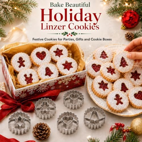 Crethinkaty 9 Pcs Mini Christmas Linzer Cookie Cutters Set, Stainless Steel Cookie Cutters, Christmas Tree, Gingerbread Man, Snowman, Elk - for Christmas Winter Holiday Baking - Image 4